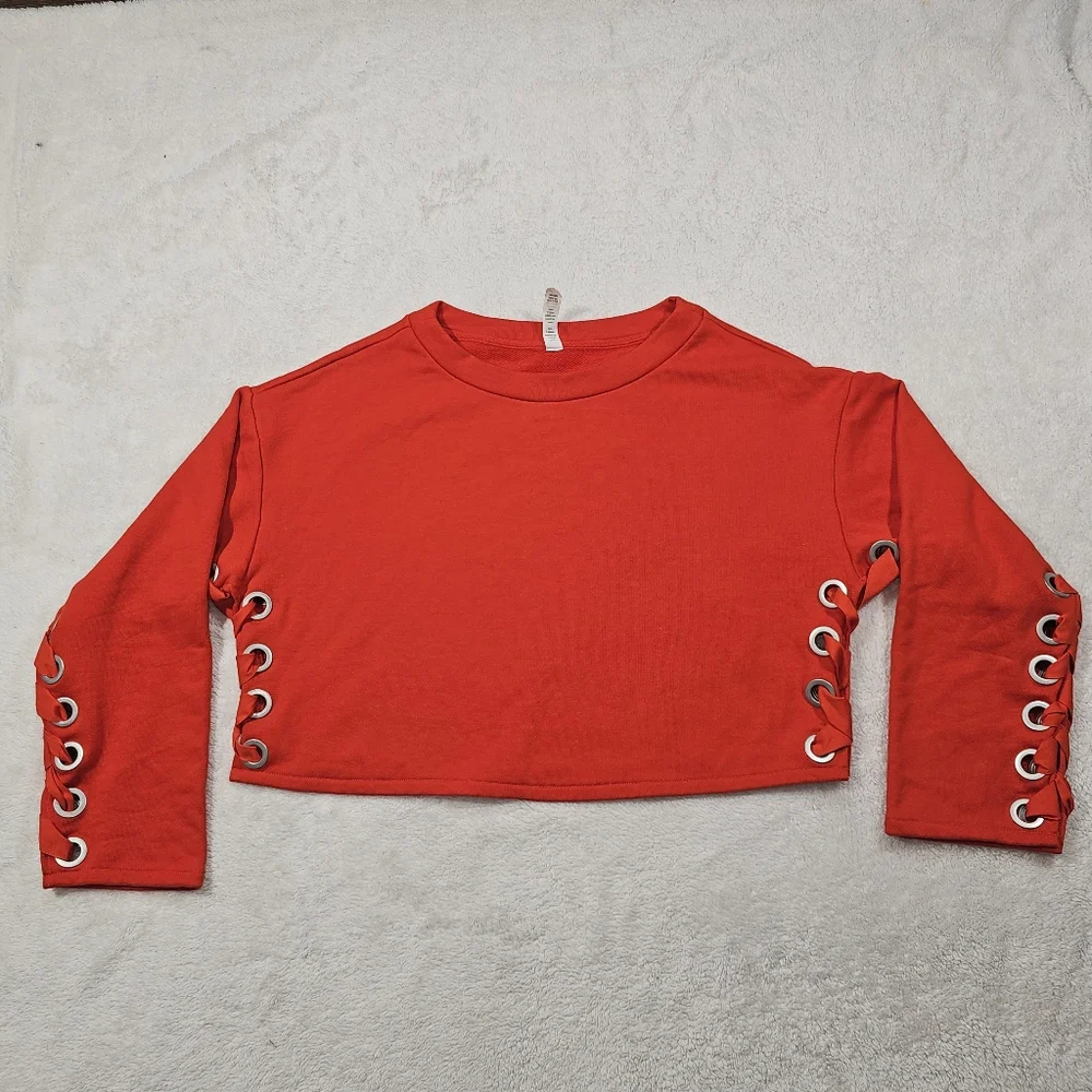 Alo Yoga Suspension Pullover Lace Up Sweater - Cherry Red Size S